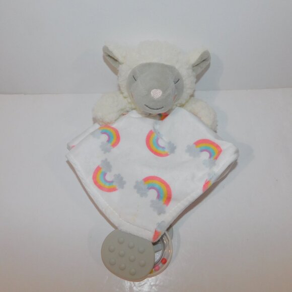 Modern Baby Plush Sheep lamb Rainbows Security Blanket Baby lovey Teether rattle - Picture 9 of 9